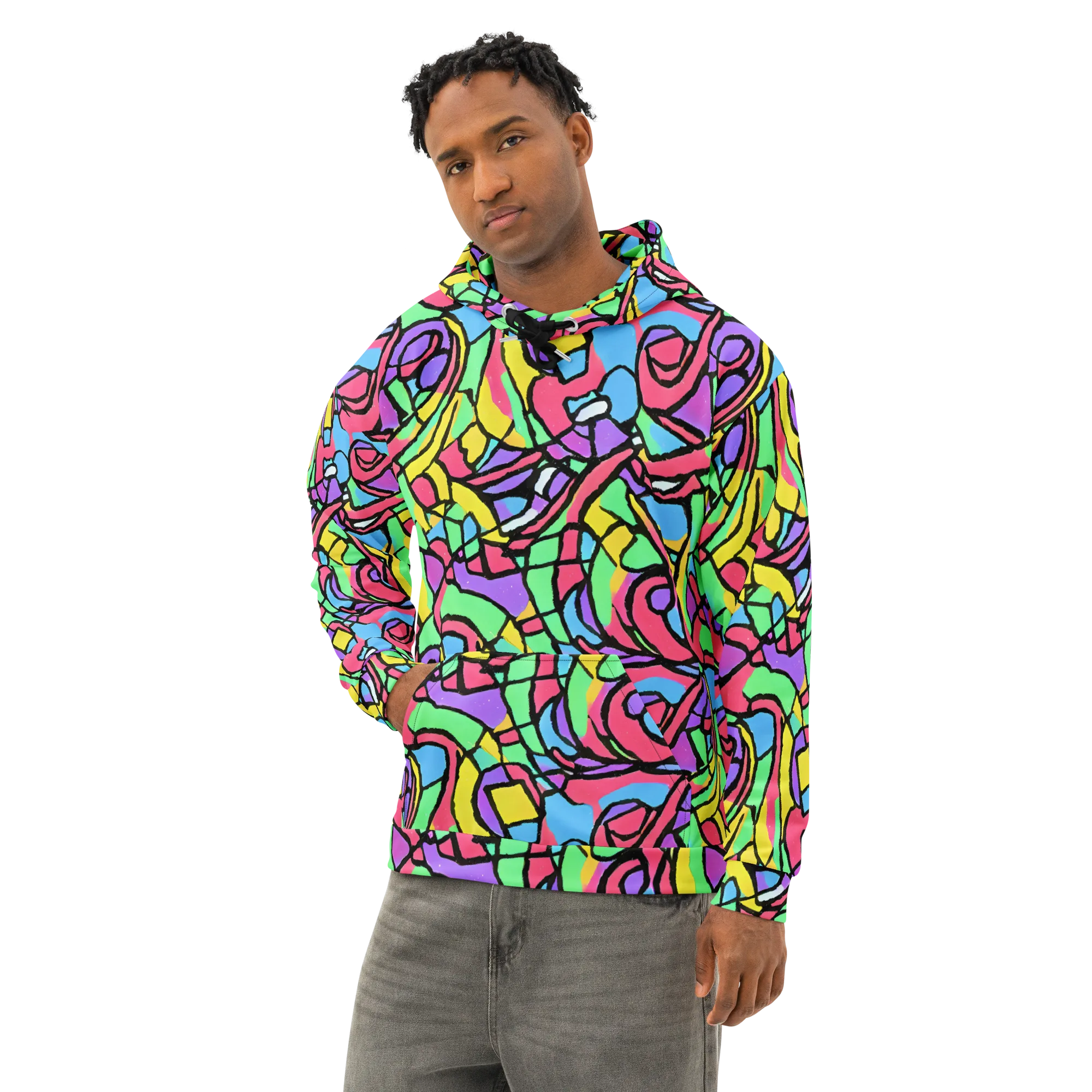 Acid Stained Glass on Cotton Hoodie — Left Front