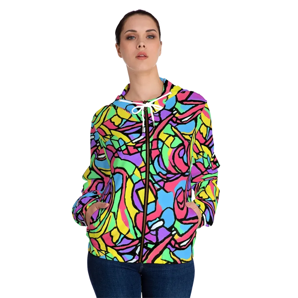 Acid Stained Glass on Women's Full-Zip Hoodie — Front On Person