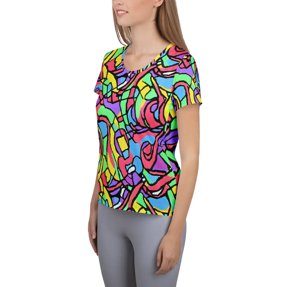 Acid Stained Glass on Women's Athletic T-Shirt — Left