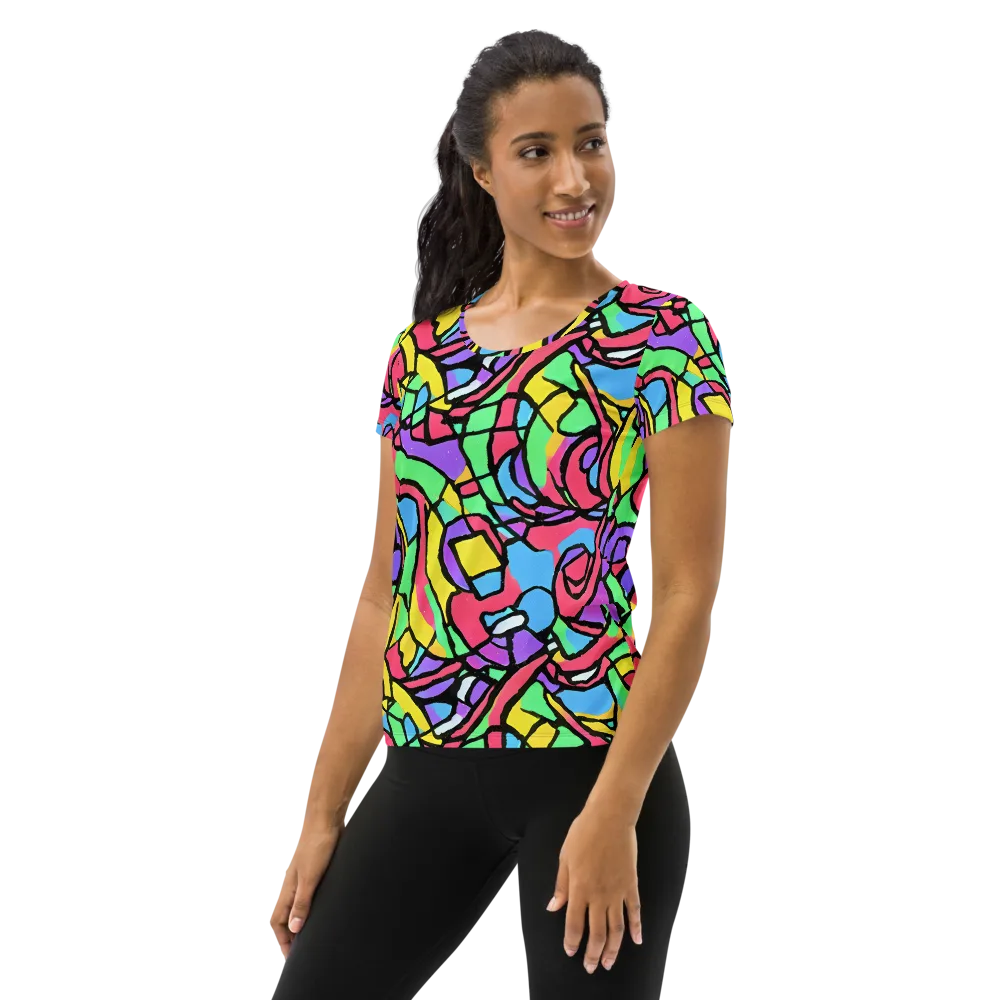 Acid Stained Glass on Women's Athletic T-Shirt — Left