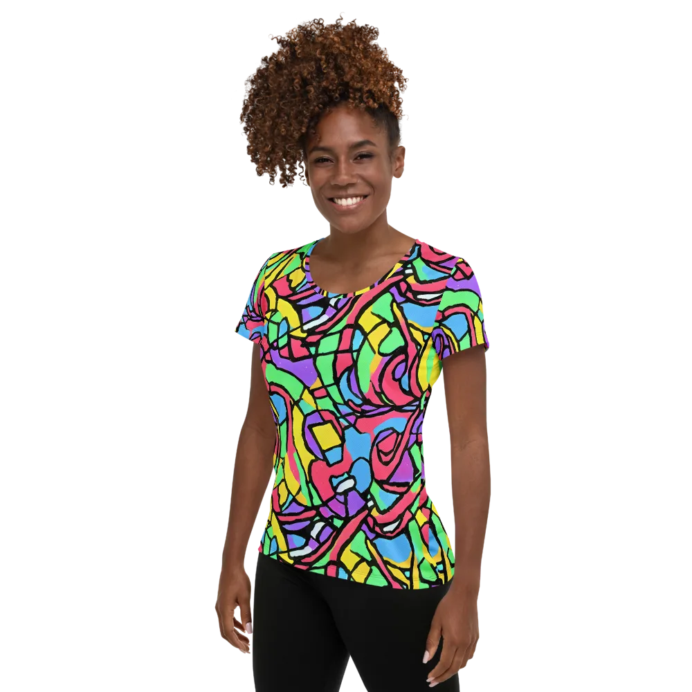 Acid Stained Glass on Women's Athletic T-Shirt — Left