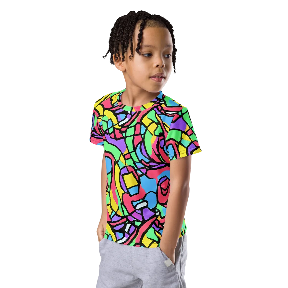 Acid Stained Glass on Kids Crew Neck T-Shirt — Left Front