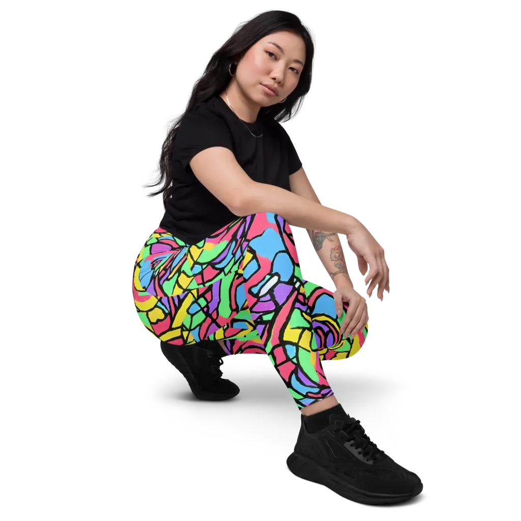 Acid Stained Glass on Leggings with Pockets — Right Front