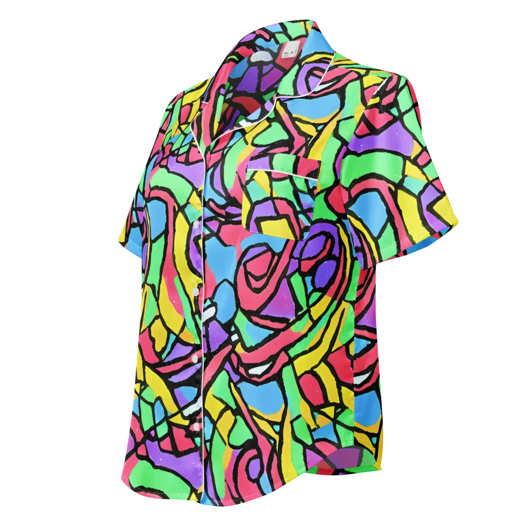 Acid Stained Glass on Women's Short Sleeve Pajama Top — Left Front