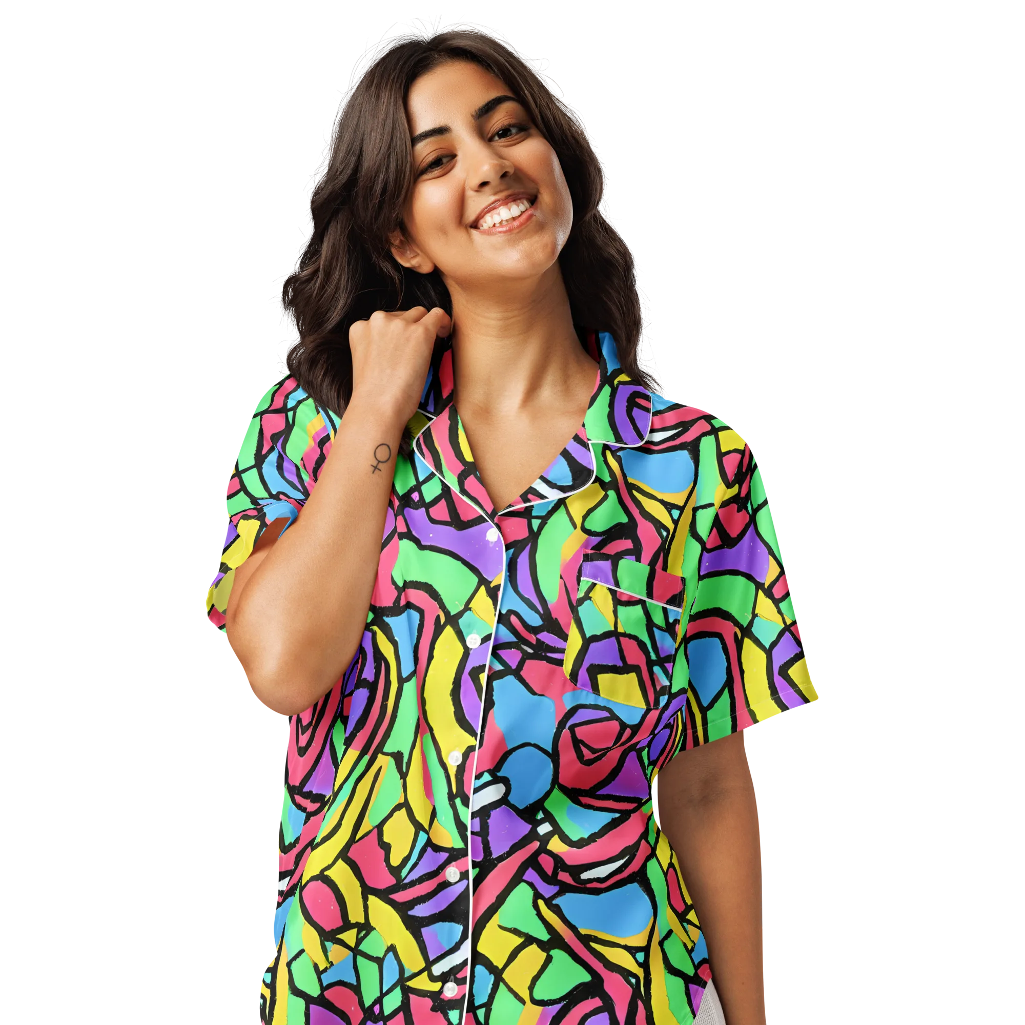 Acid Stained Glass on Women's Short Sleeve Pajama Top — Front