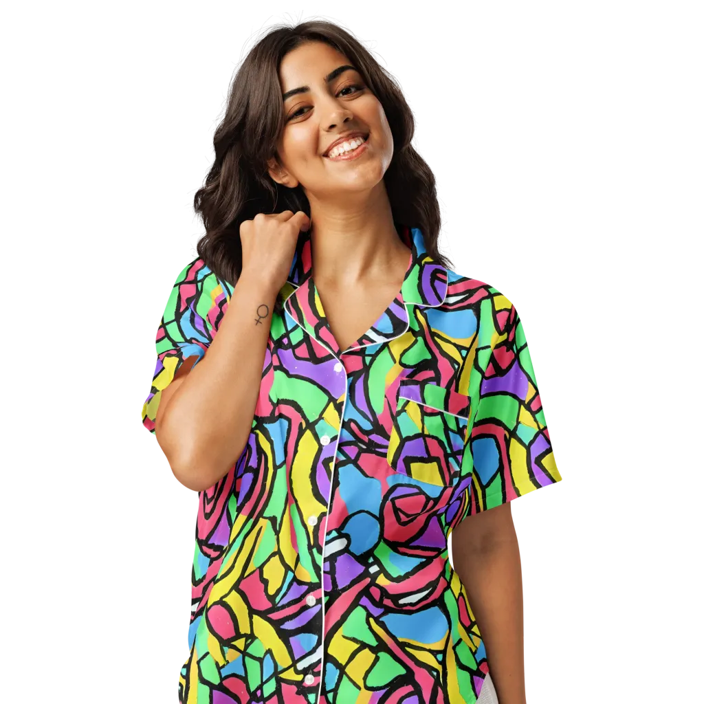 Acid Stained Glass on Women's Short Sleeve Pajama Top — Front