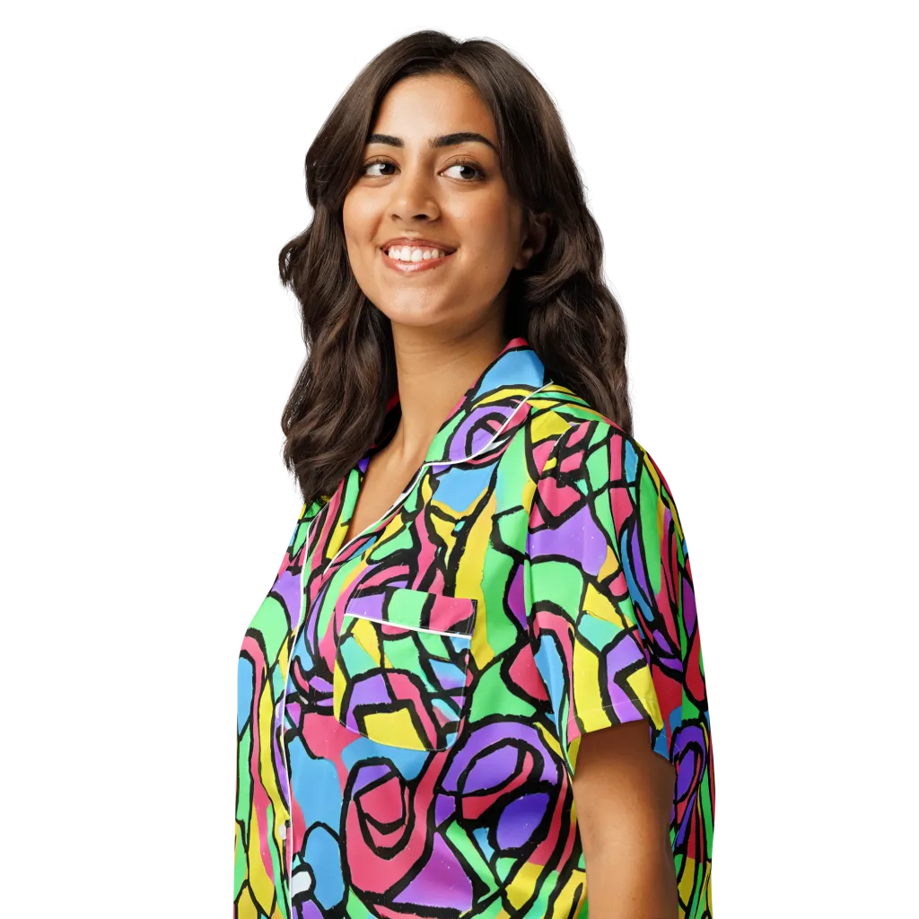 Acid Stained Glass on Women's Short Sleeve Pajama Top — Left Front