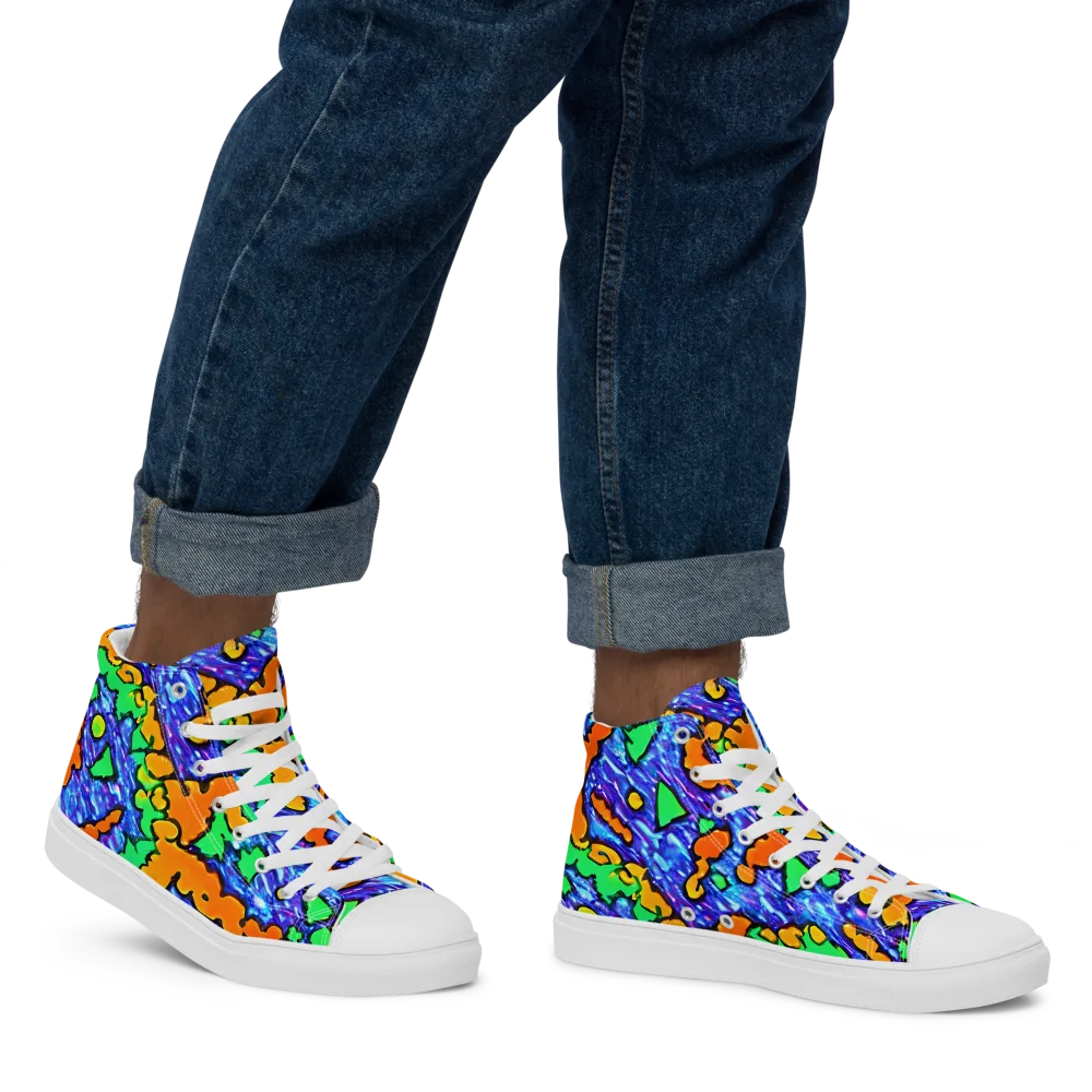 Azure Anarchy on Men's High Top Canvas Shoes — Right