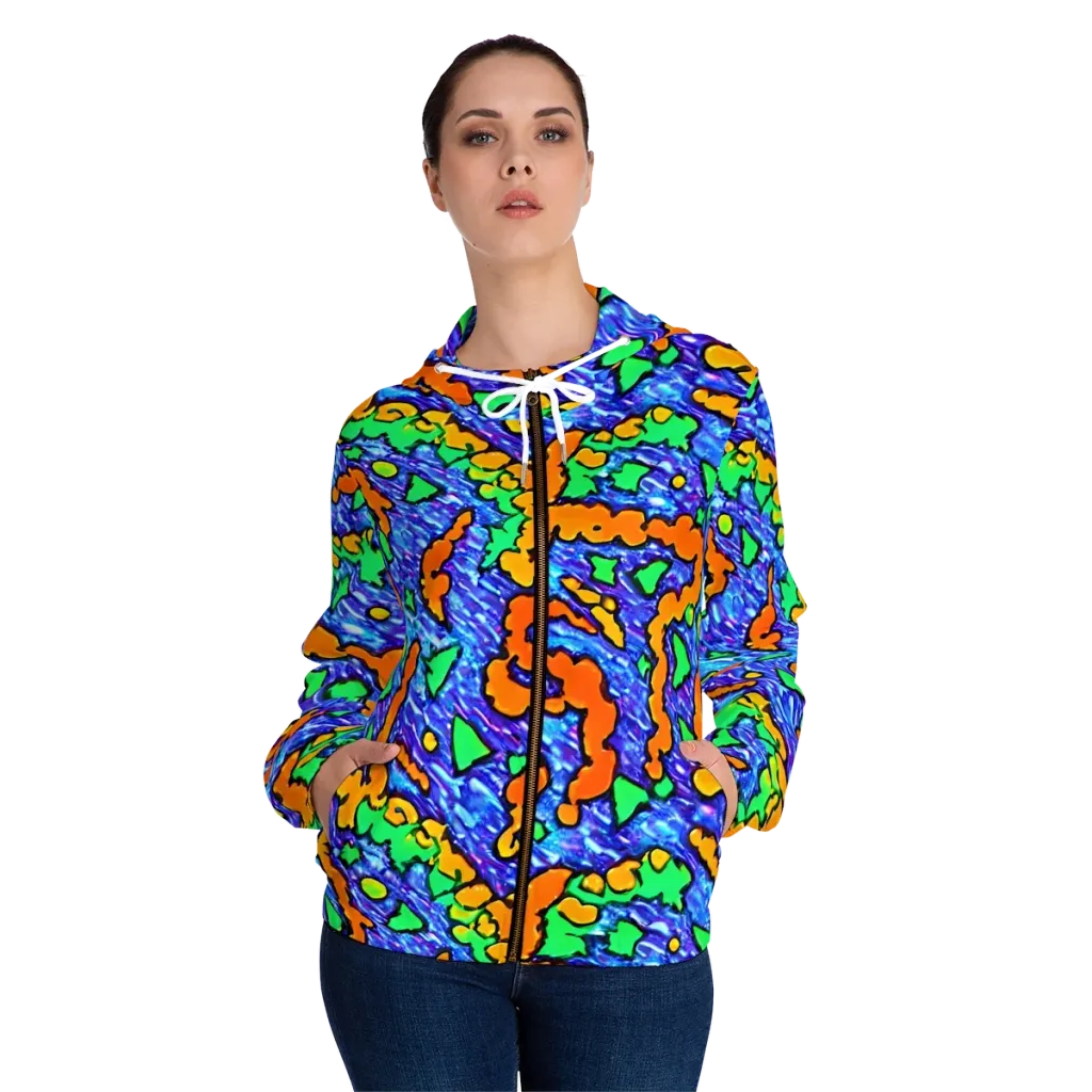Azure Anarchy on Women's Full-Zip Hoodie — Front On Person
