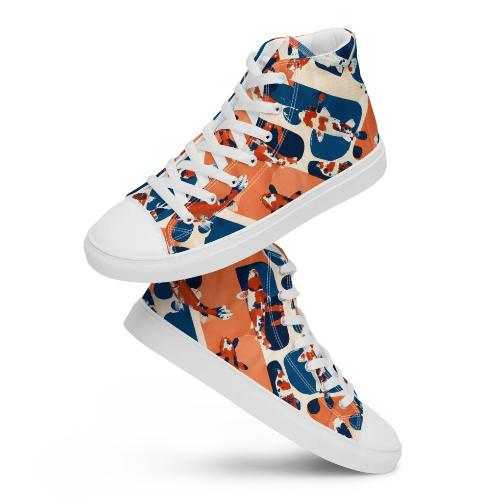 Koi Current on Men's High Top Canvas Shoes — Front