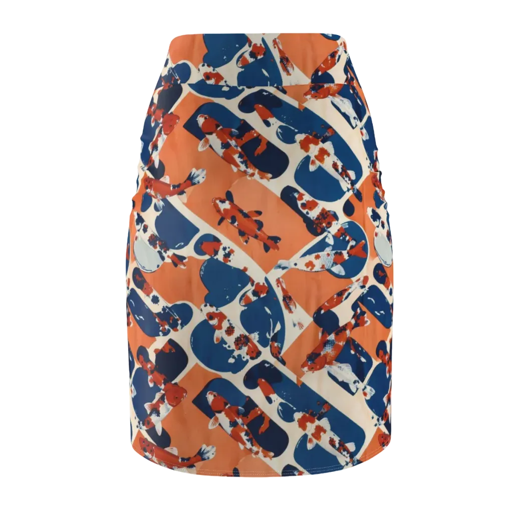 Koi Current on Pencil Skirt — Back