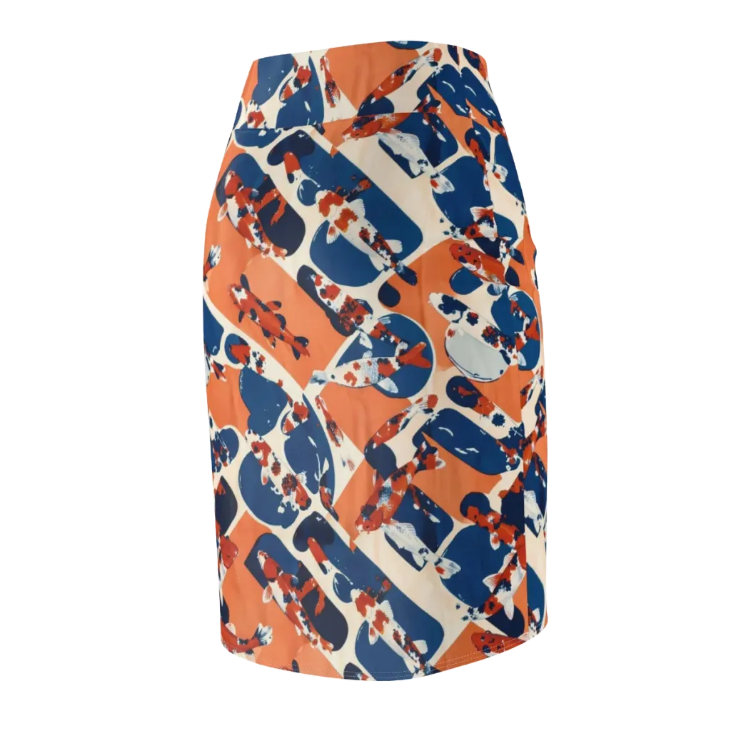 Koi Current on Pencil Skirt — Back Side