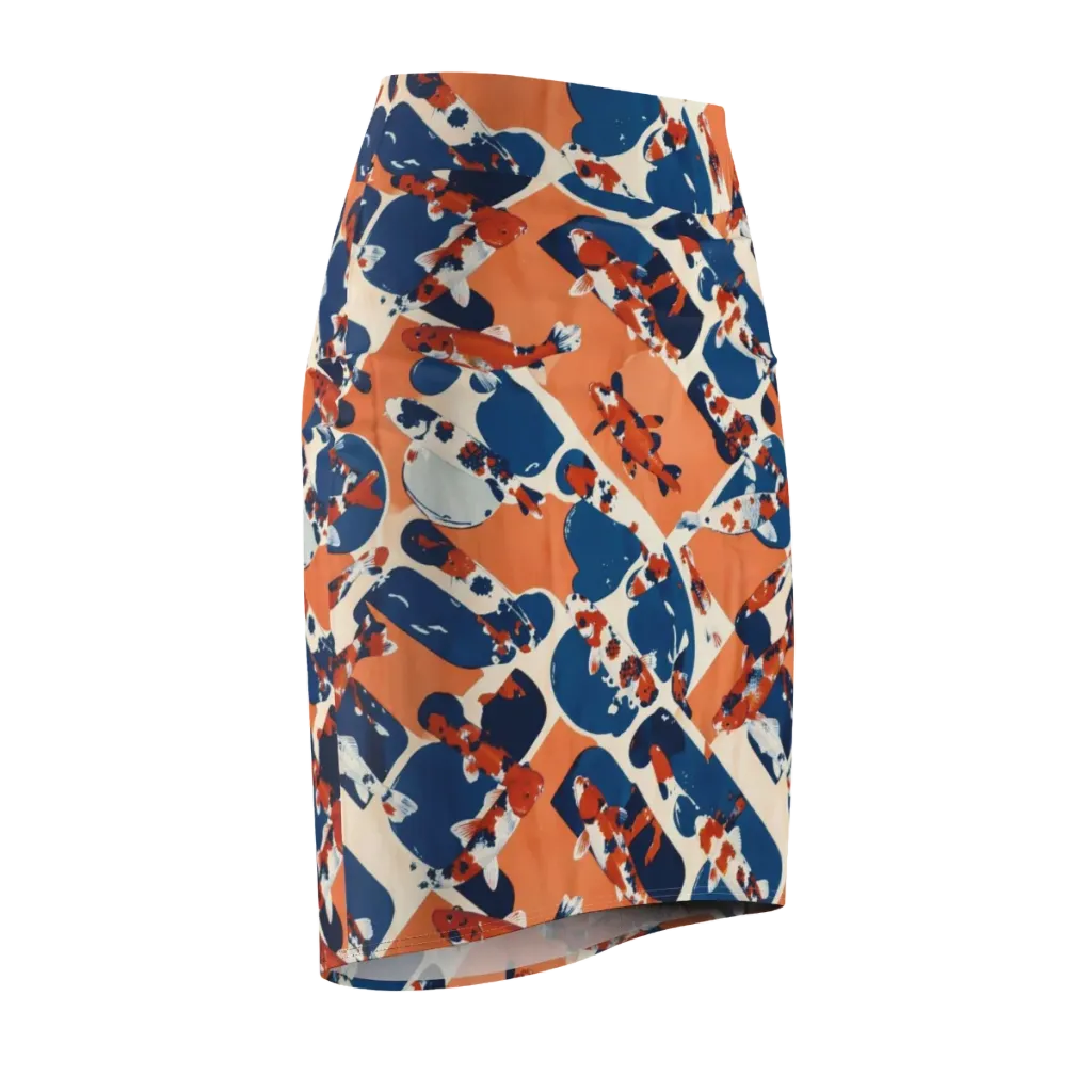 Koi Current on Pencil Skirt — Front Side