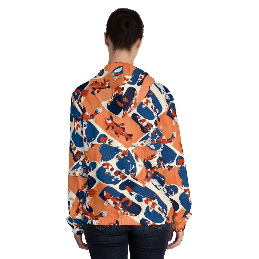 Koi Current on Women's Full-Zip Hoodie — Back On Person