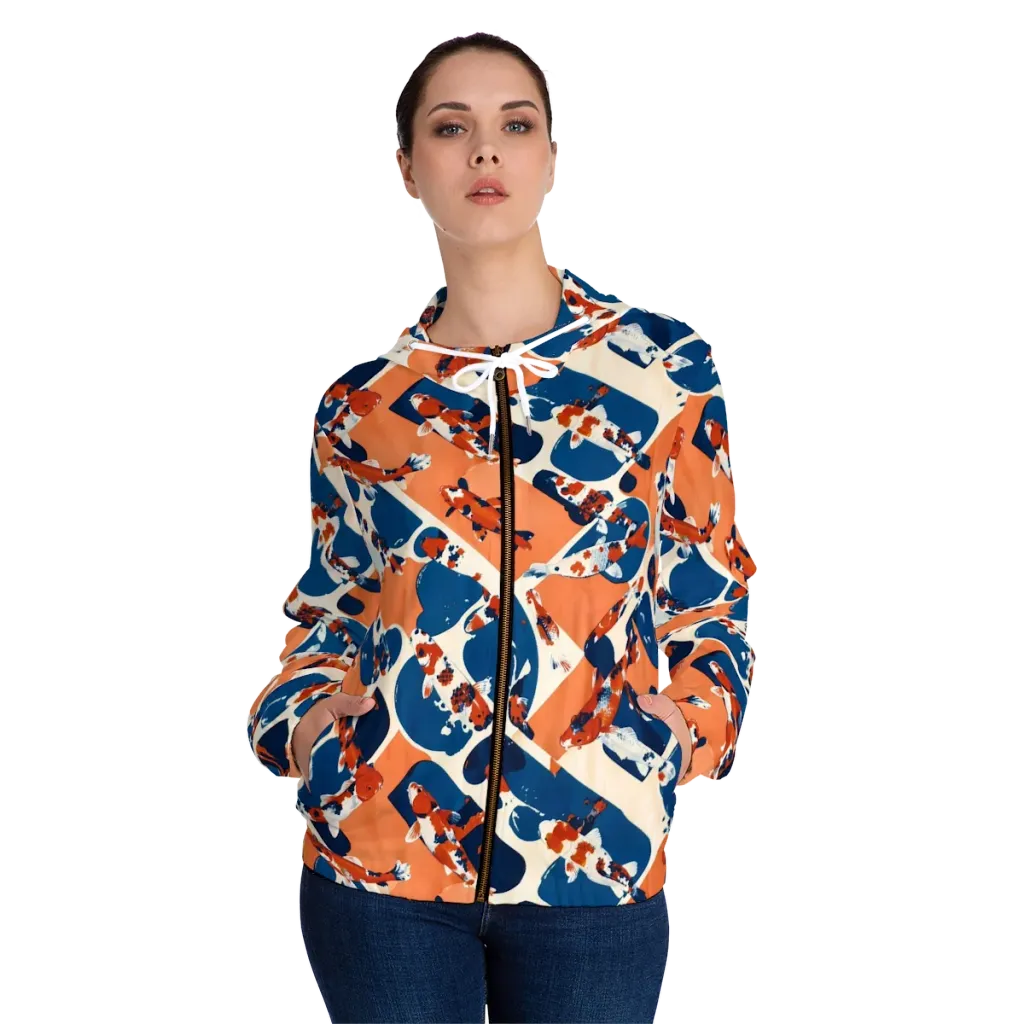 Koi Current on Women's Full-Zip Hoodie — Front On Person