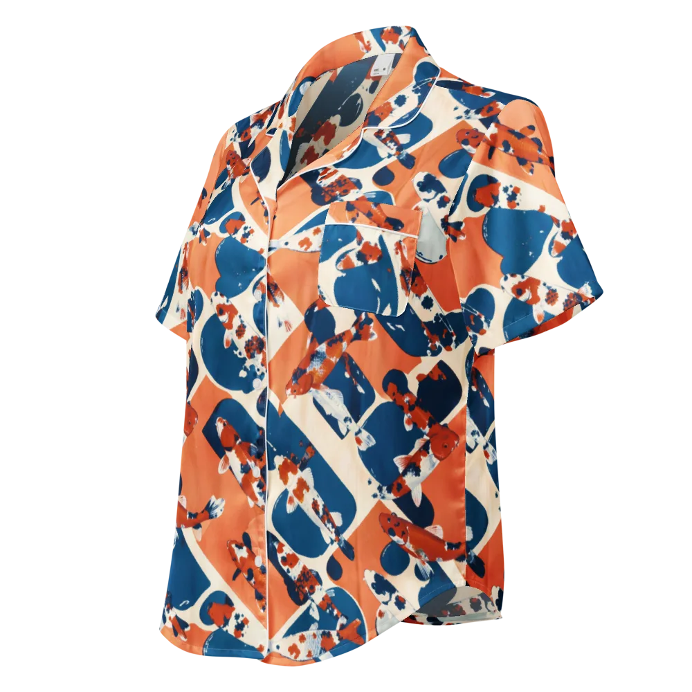 Koi Current on Women's Short Sleeve Pajama Top — Left Front