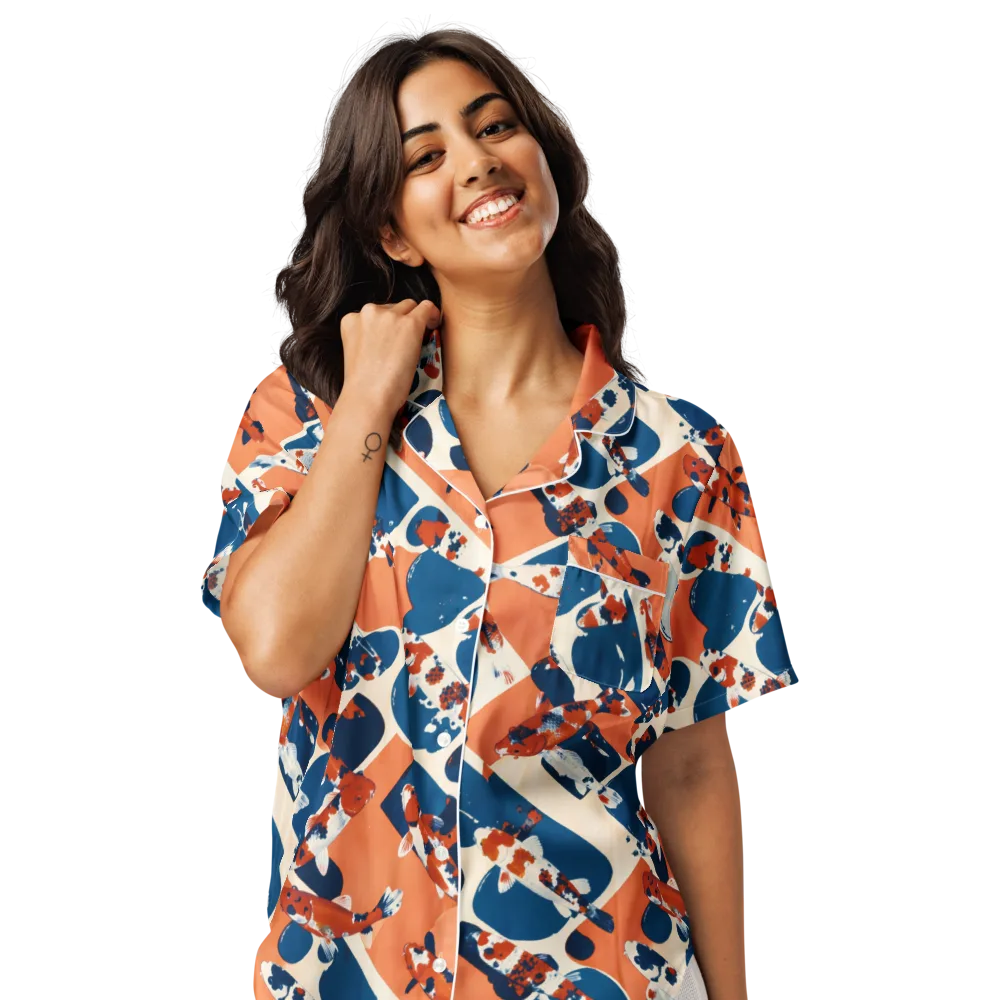 Koi Current on Women's Short Sleeve Pajama Top — Front
