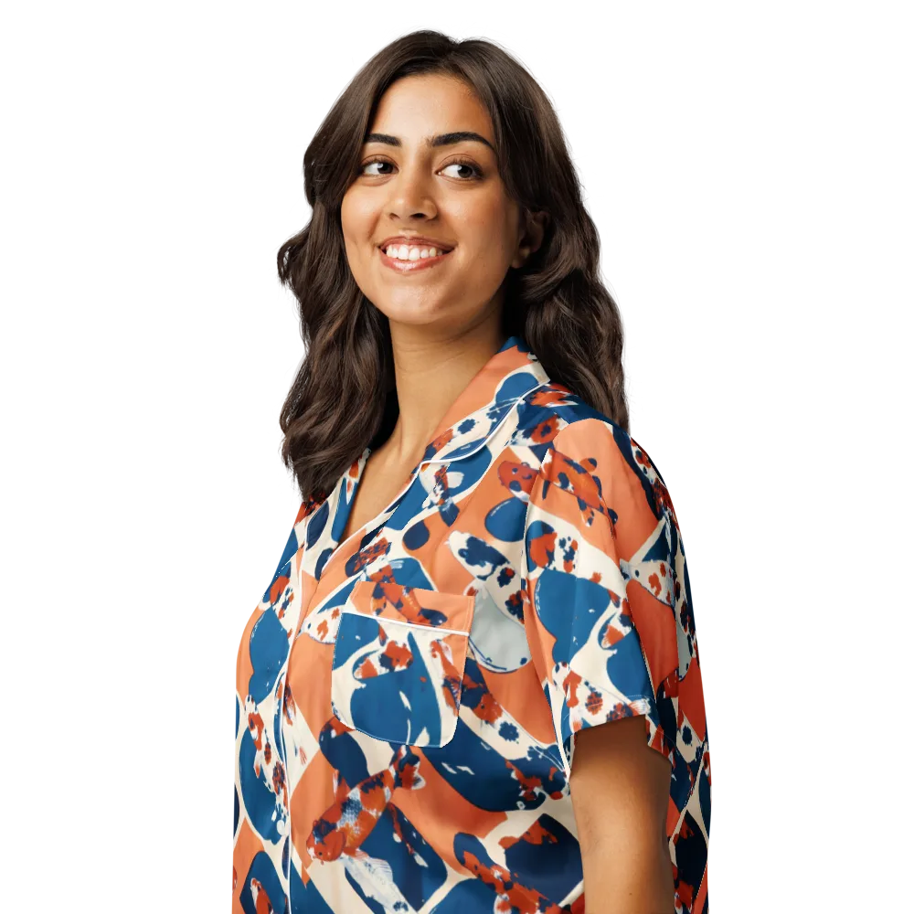 Koi Current on Women's Short Sleeve Pajama Top — Left Front