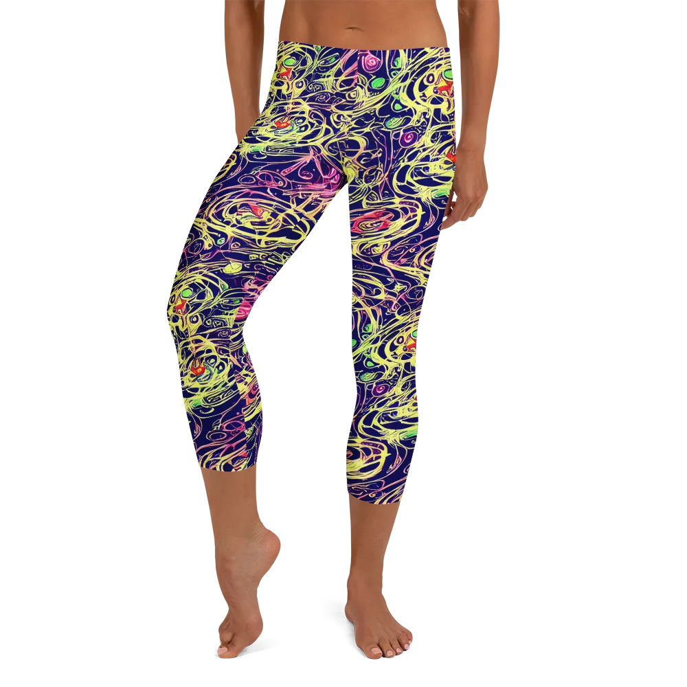 Lemon Ink Riptide on Capri Leggings — Front