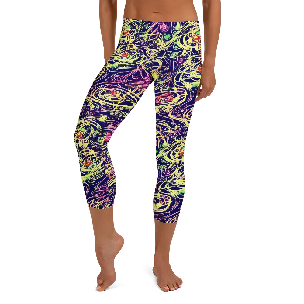 Lemon Ink Riptide on Capri Leggings — Front