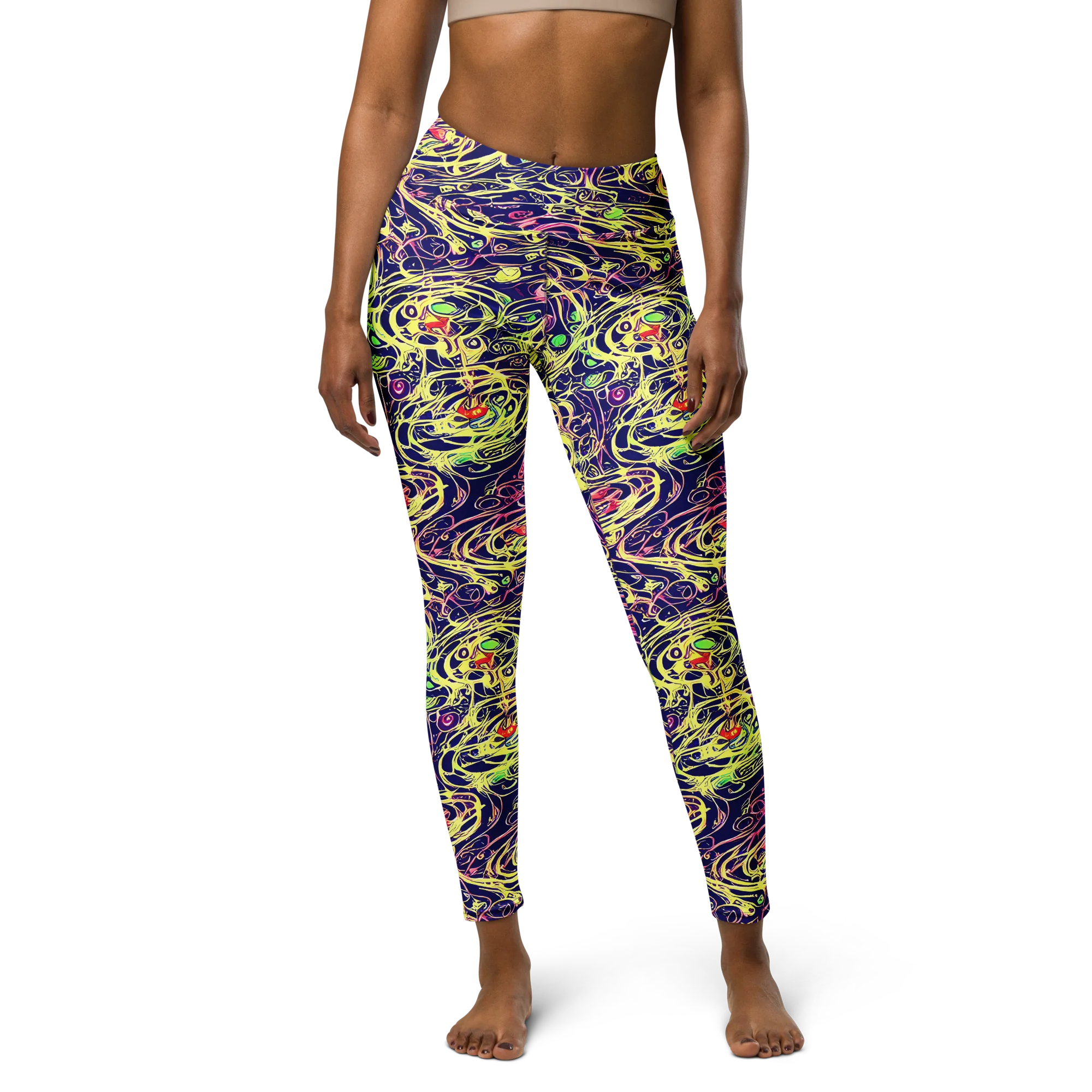 Lemon Ink Riptide on Yoga Leggings — Front