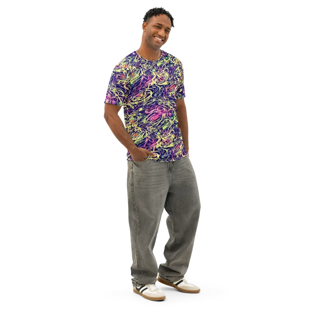 Lemon Ink Riptide on Men's Cotton Crew Neck T-Shirt — Right Front