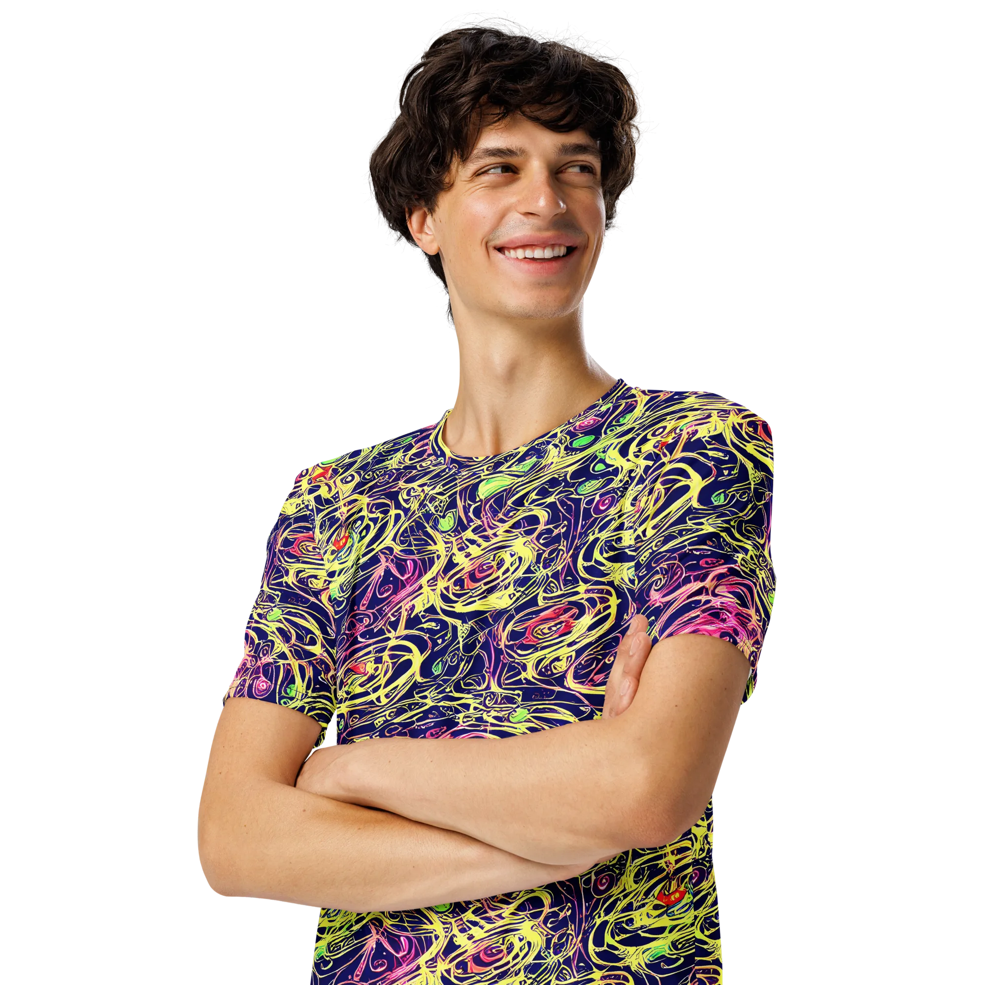 Lemon Ink Riptide on Men's Crew Neck T-Shirt — Left Front