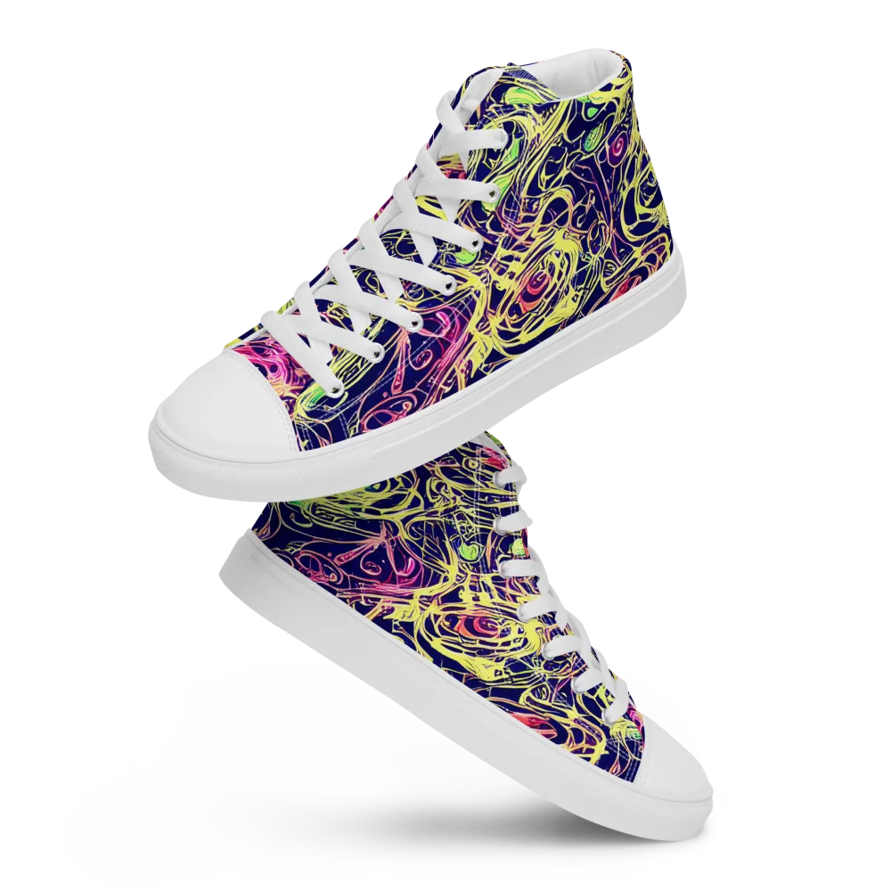 Lemon Ink Riptide on Men's High Top Canvas Shoes — Front