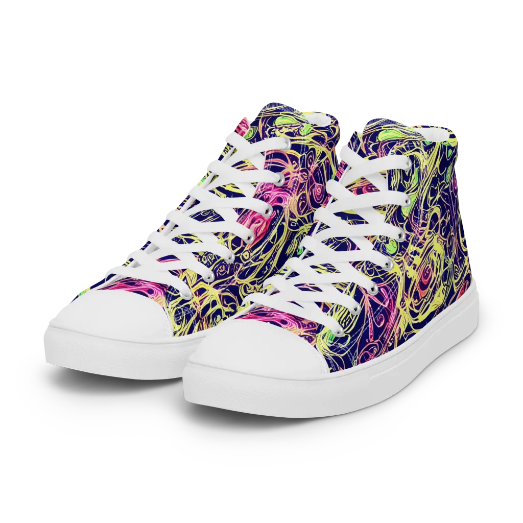 Lemon Ink Riptide on Women's High Top Canvas Shoes — Left Front