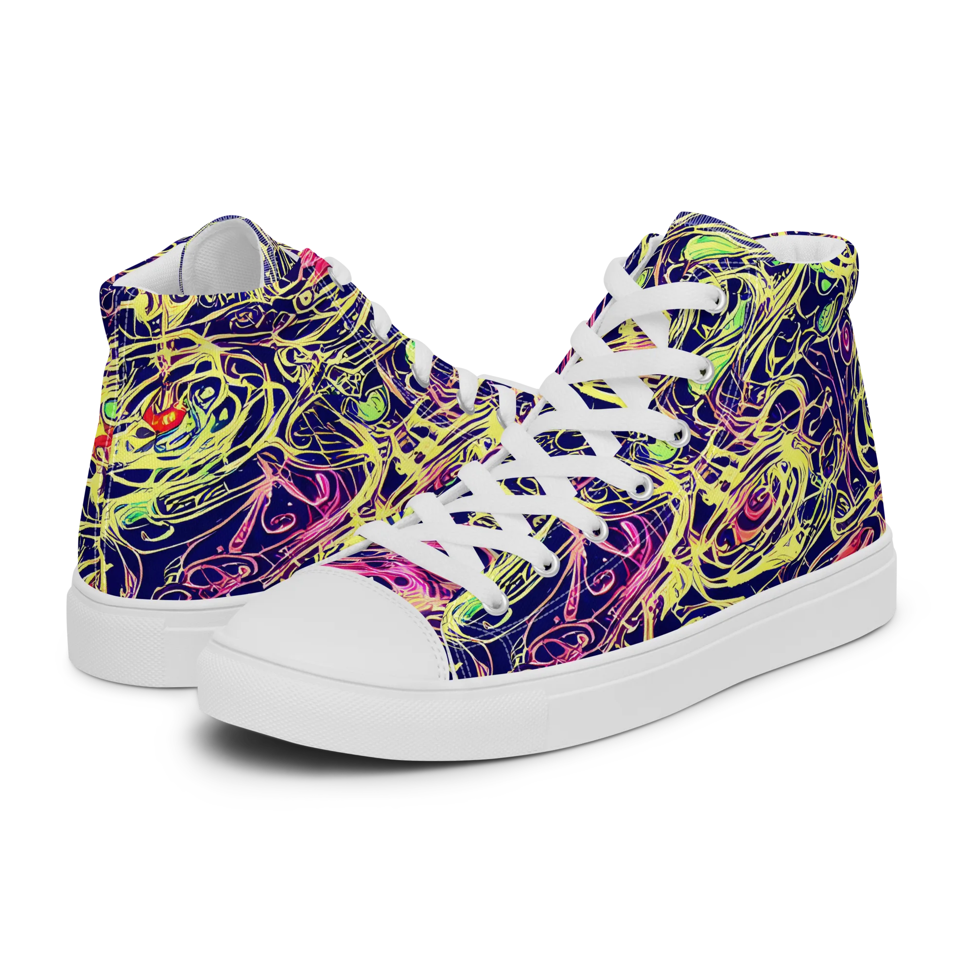 Lemon Ink Riptide on Women's High Top Canvas Shoes — Left