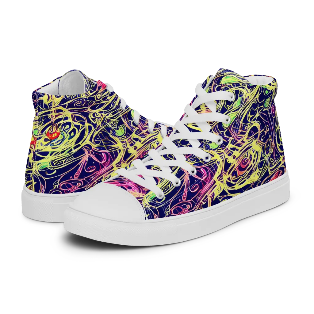 Lemon Ink Riptide on Women's High Top Canvas Shoes — Left