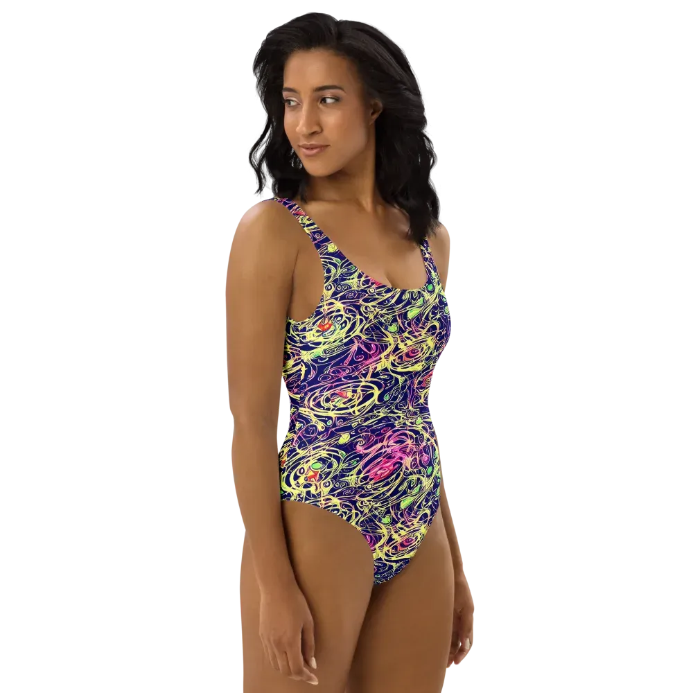 Lemon Ink Riptide on One-Piece Swimsuit — Right