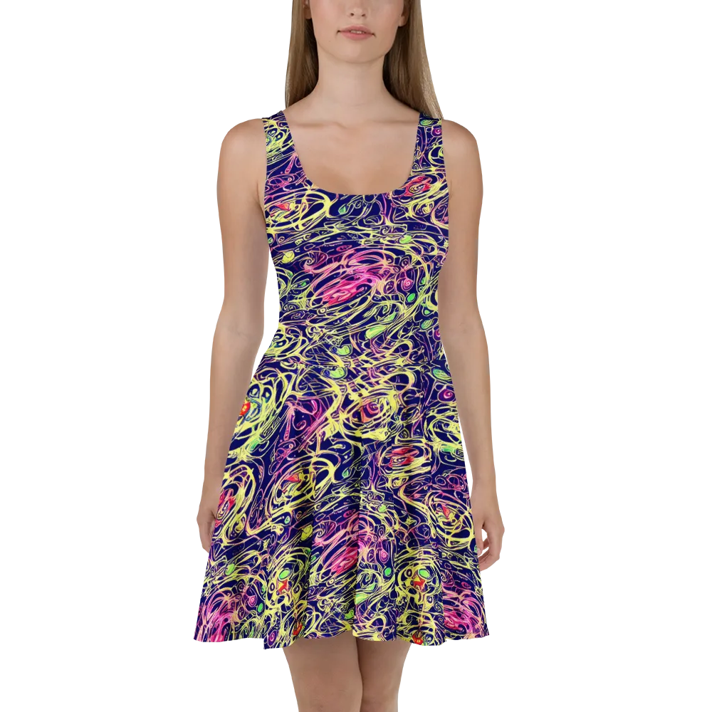 Lemon Ink Riptide on Skater Dress — Front
