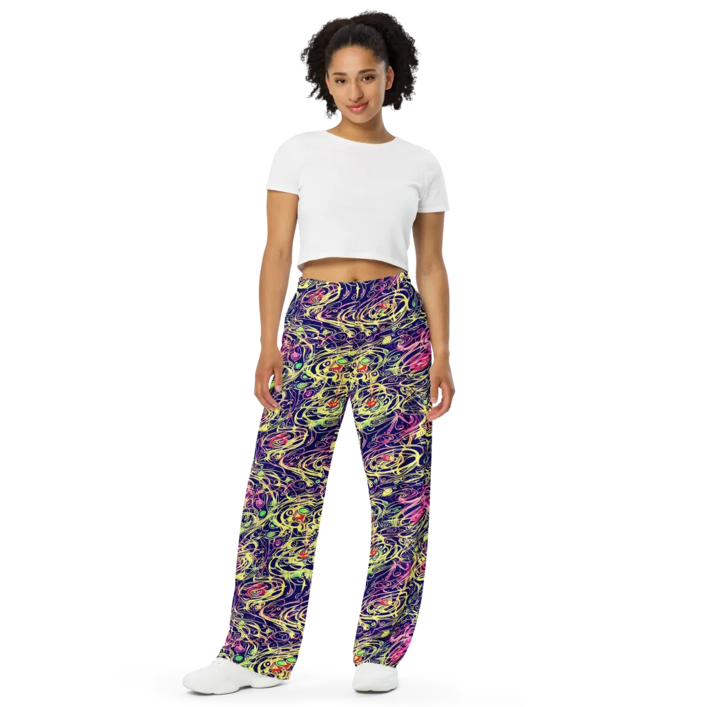 Lemon Ink Riptide on Wide-Leg Pants — Front