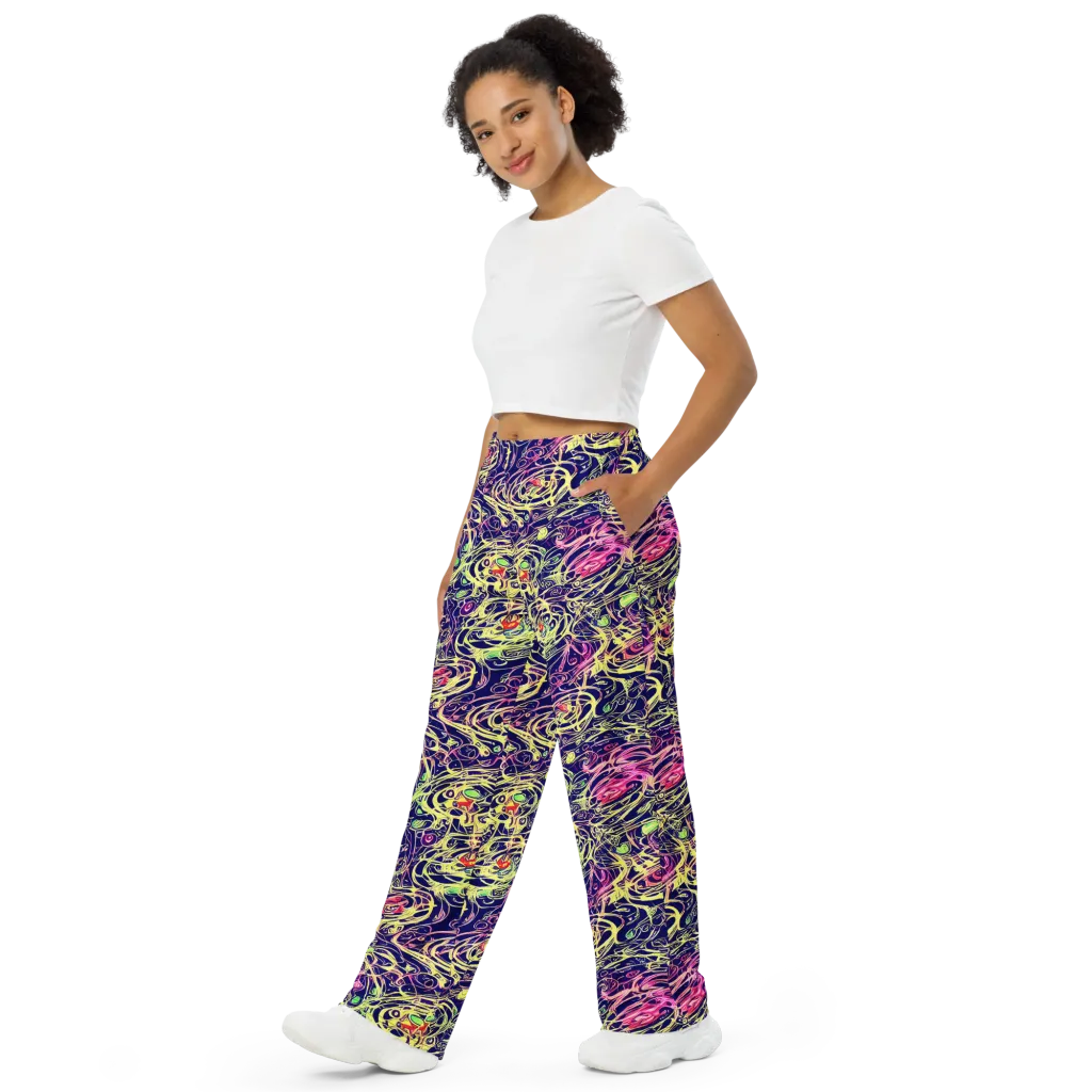 Lemon Ink Riptide on Wide-Leg Pants — Left Front
