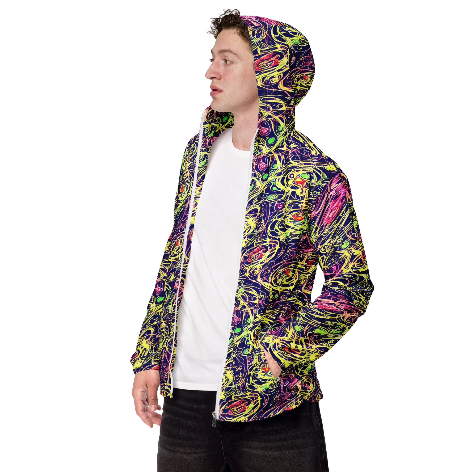 Lemon Ink Riptide on Men's Windbreaker — Left Front