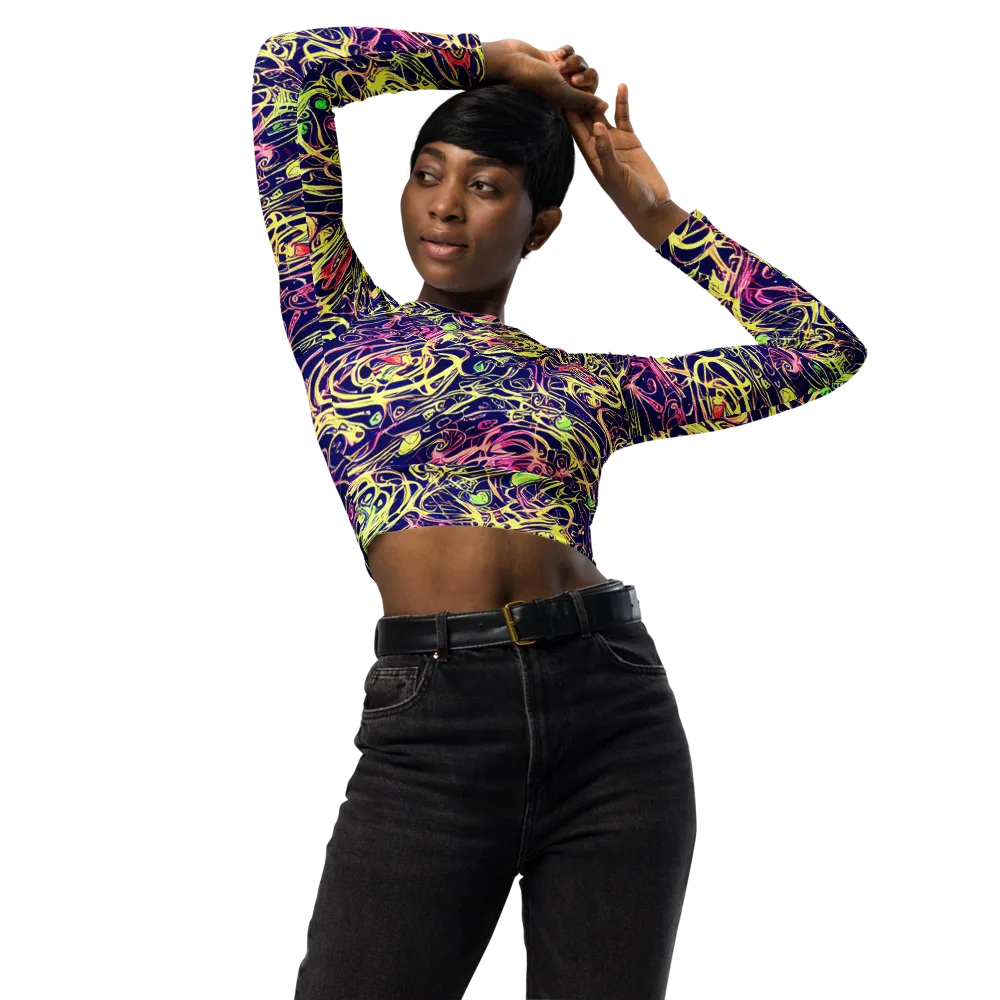 Lemon Ink Riptide on Long Sleeve Crop Top — Front