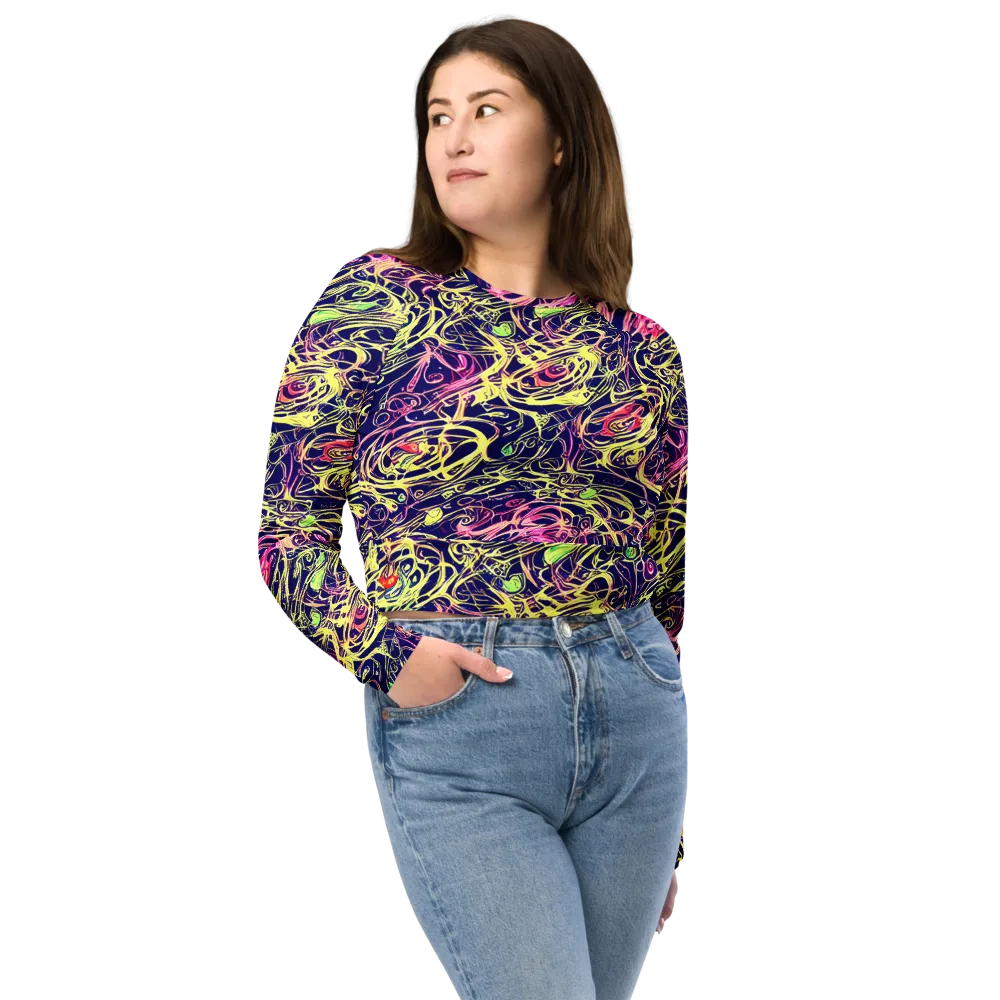 Lemon Ink Riptide on Long Sleeve Crop Top — Front