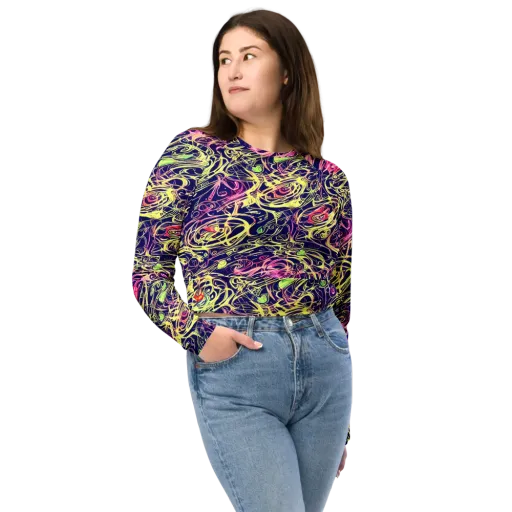 Lemon Ink Riptide on a Long Sleeve Crop Top