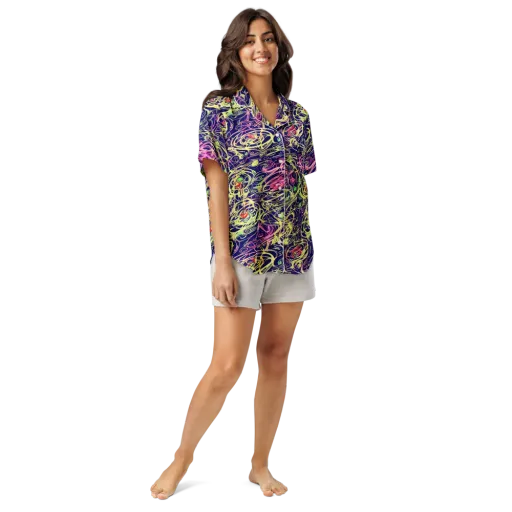 Lemon Ink Riptide on a Women's Short Sleeve Pajama Top