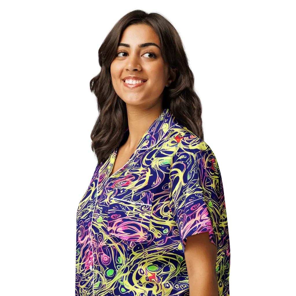 Lemon Ink Riptide on Women's Short Sleeve Pajama Top — Left Front