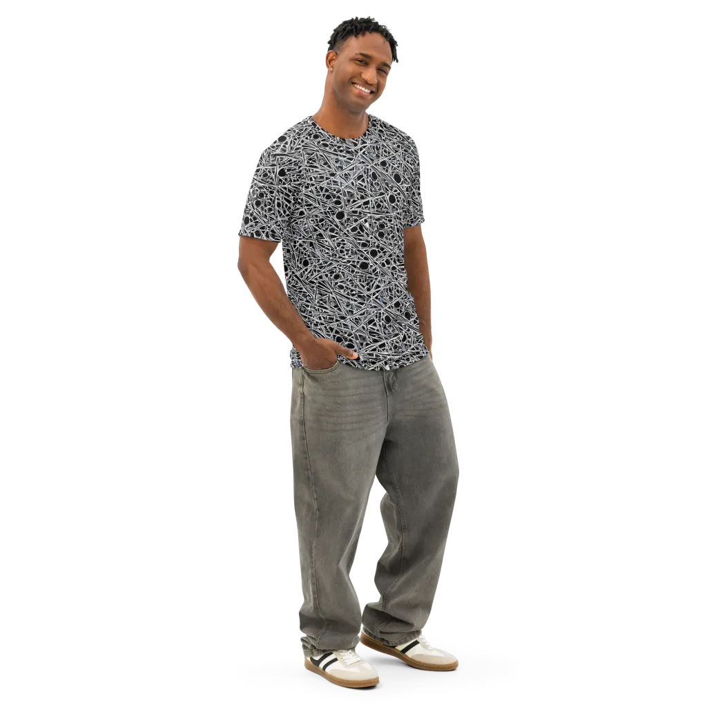 Black Circuit on Men's Cotton Crew Neck T-Shirt — Right Front