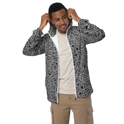 Black Circuit on a Men's Windbreaker