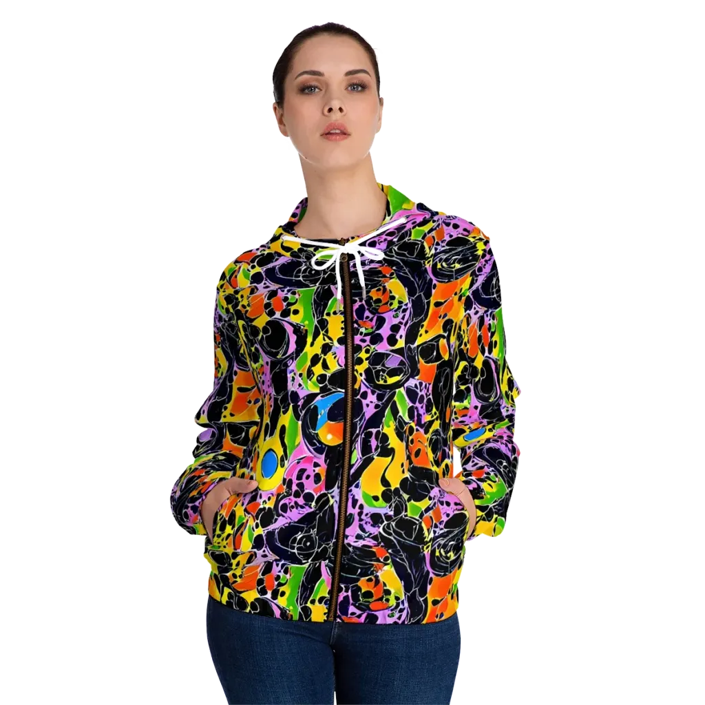 Amoeba Afterdark on Women's Full-Zip Hoodie — Front On Person