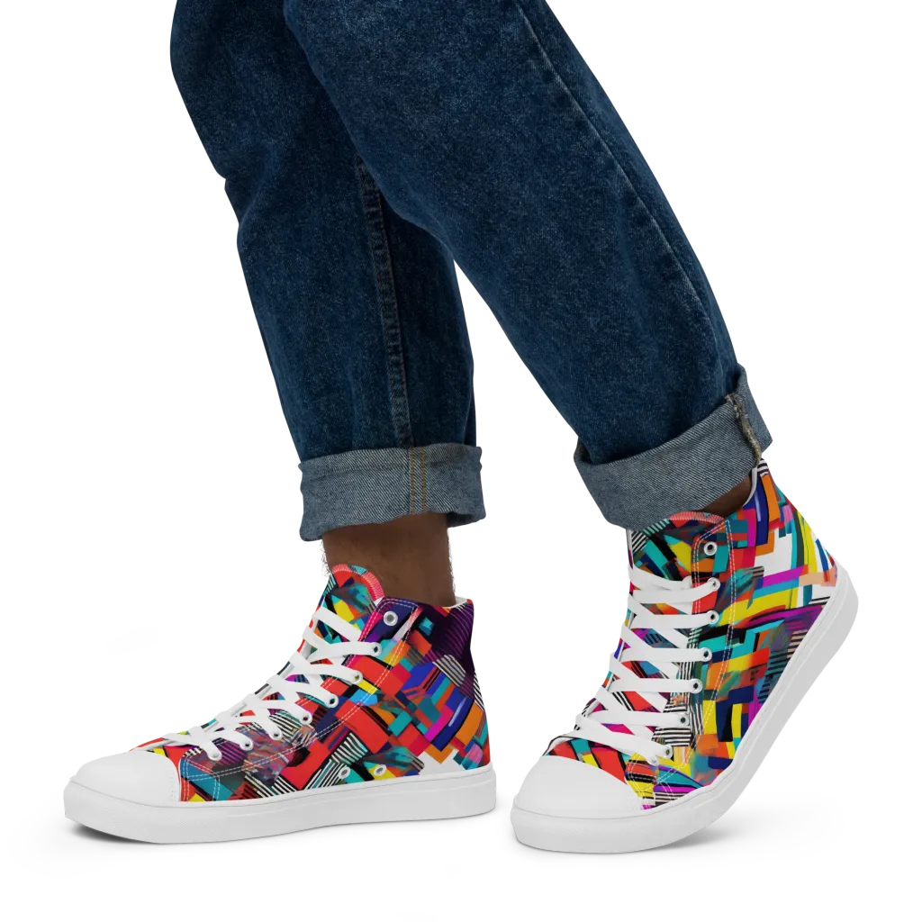 Chromatic Collision on Men's High Top Canvas Shoes — Left