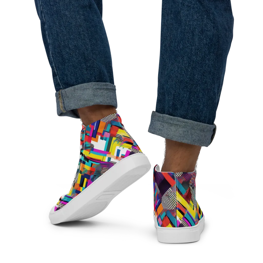 Chromatic Collision on Men's High Top Canvas Shoes — Back
