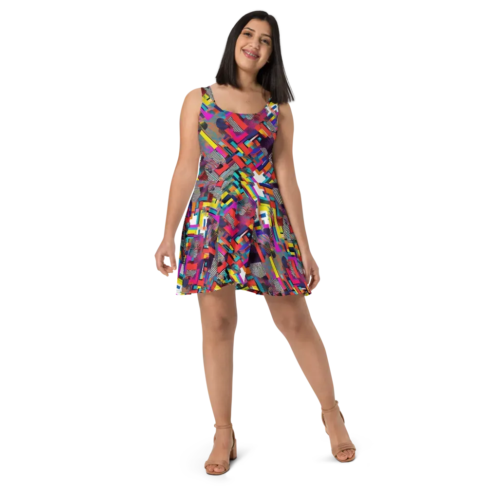 Chromatic Collision on Skater Dress — Front