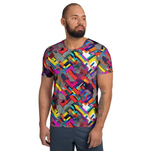 Chromatic Collision on a Men's Athletic T-Shirt
