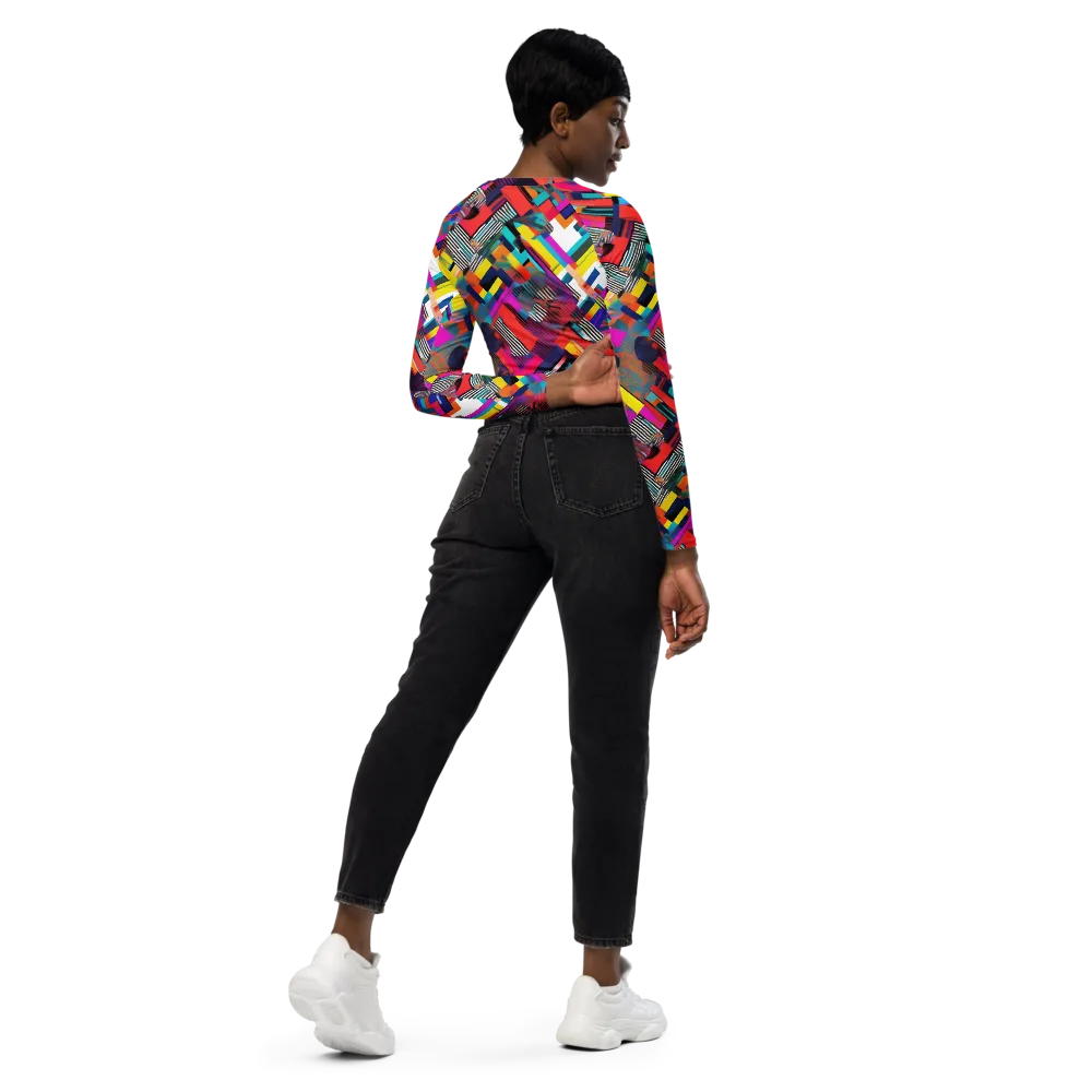 Chromatic Collision on Long Sleeve Crop Top — Right Back