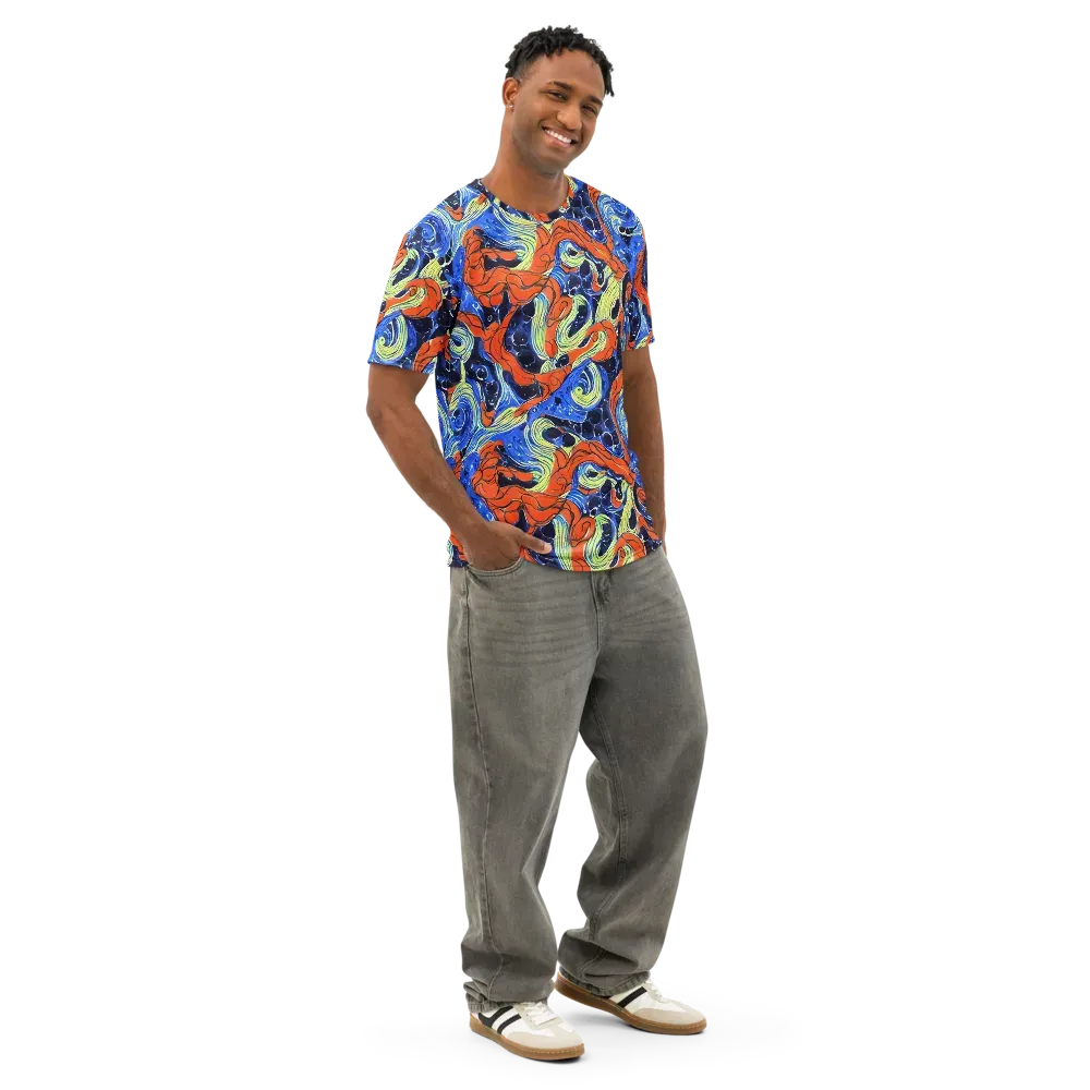 Lava Whirlpool on Men's Cotton Crew Neck T-Shirt — Right Front